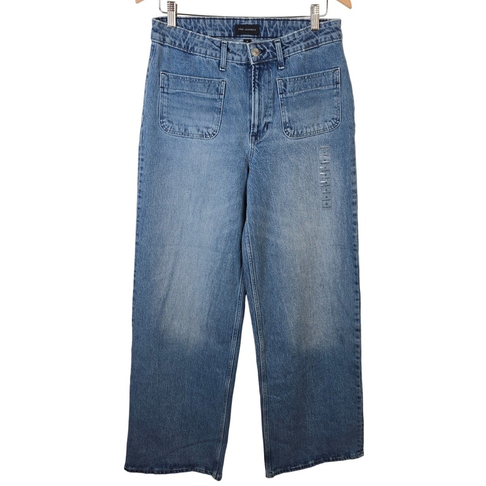 Free Assembly Womens High Rise Wide Leg Carpenter Jeans Medium Wash Blue Size 10